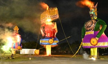सीएम साय ने डब्ल्यूआरएस कॉलोनी में रावण,मेघनाथ और कुंभकरण के पुतलों का किया दहन