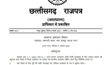 Holiday Breaking : छत्तीसगढ़ में छुट्टी को लेकर नया अपडेट,निर्देश जारी