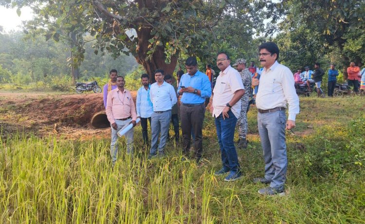 कलेक्टर हरिस एस ने धुर माओवाद प्रभावित अमलीधार में खरीफ धान फसल गिरदावरी का किया निरीक्षण