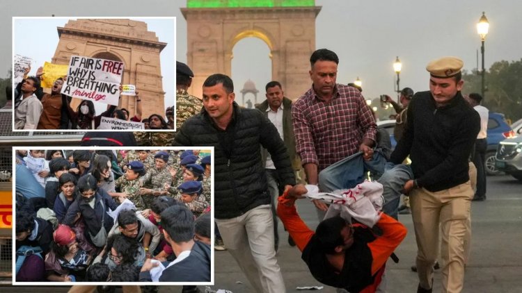 दिल्ली की हवा पर भड़का गुस्सा: इंडिया गेट प्रदर्शन मिर्ची स्प्रे हमले से बेकाबू