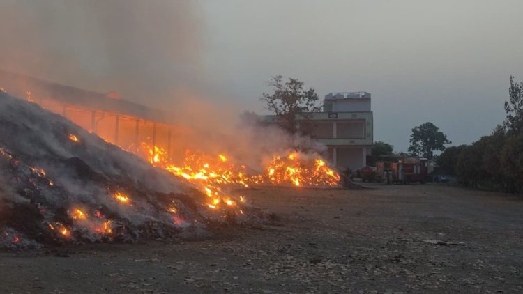 तेंदूपत्ता गोदाम में भीषण आग, 25 हजार बोरे जलकर खाक, करोड़ों का नुकसान