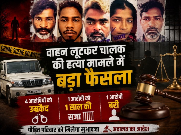 वाहन लूटकर चालक की हत्या मामले में बड़ा फैसला, 4 आरोपियों को उम्रकैद, एक को 1 साल की सजा, एक बरी
