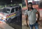 तेज रफ्तार एंबुलेंस मेडिकल स्टोर के खंभे से टकराई, चालक के नशे में होने का दावा