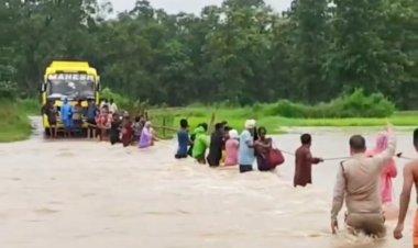 CG Big News : चारों ओर बाढ़ का पानी, बीच में फंसी यात्री बस, 50 जिंदगियों को रस्सी के सहारे निकाला गया